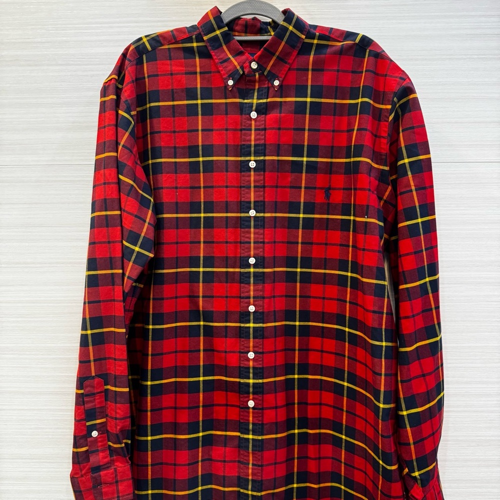 Ralph Lauren Classic Red and Black Tartan Plaid Cotton Button Down Shirt XLT